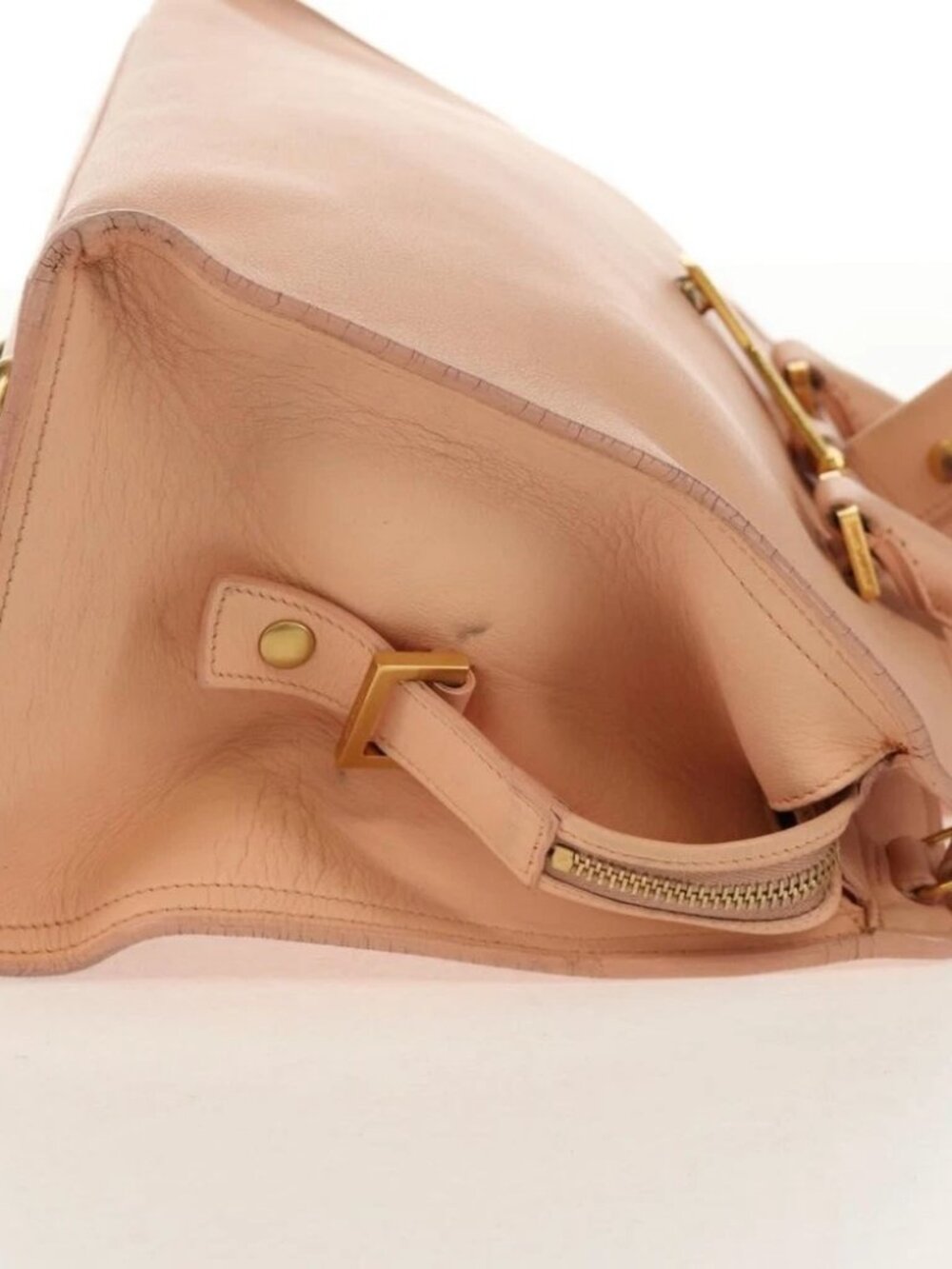 SAINT LAURENT Petit Kabas Hand Bag Leather 2way Pink Gold Auth - Picture 5 of 15